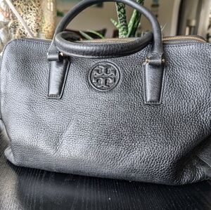 Tory Burch Black Leather Tote with Gold Accents